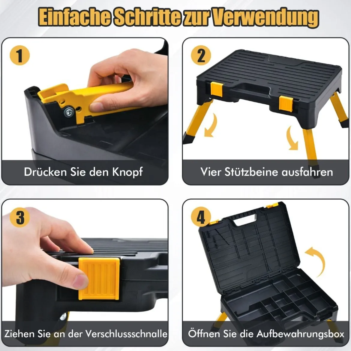 Ein-Schritt-Hocker Werkzeugkasten Klappbare Trittleiter mit Breitem Tritt 50 x 39,5 x 23,5 cm