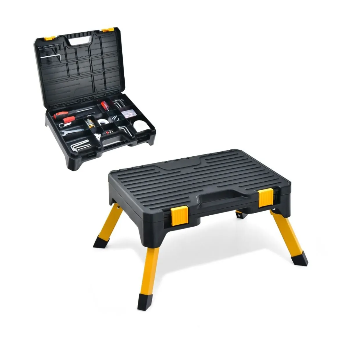 Ein-Schritt-Hocker Werkzeugkasten Klappbare Trittleiter mit Breitem Tritt 50 x 39,5 x 23,5 cm