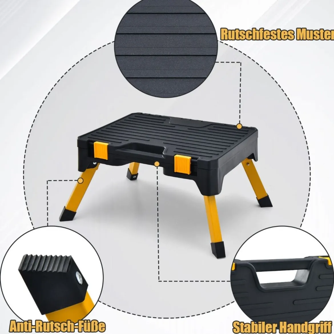 Ein-Schritt-Hocker Werkzeugkasten Klappbare Trittleiter mit Breitem Tritt 50 x 39,5 x 23,5 cm