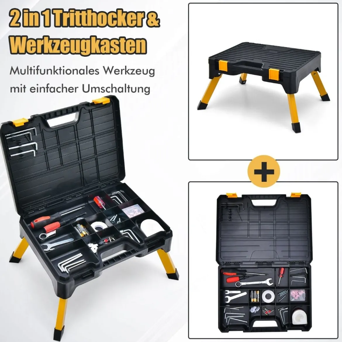 Ein-Schritt-Hocker Werkzeugkasten Klappbare Trittleiter mit Breitem Tritt 50 x 39,5 x 23,5 cm