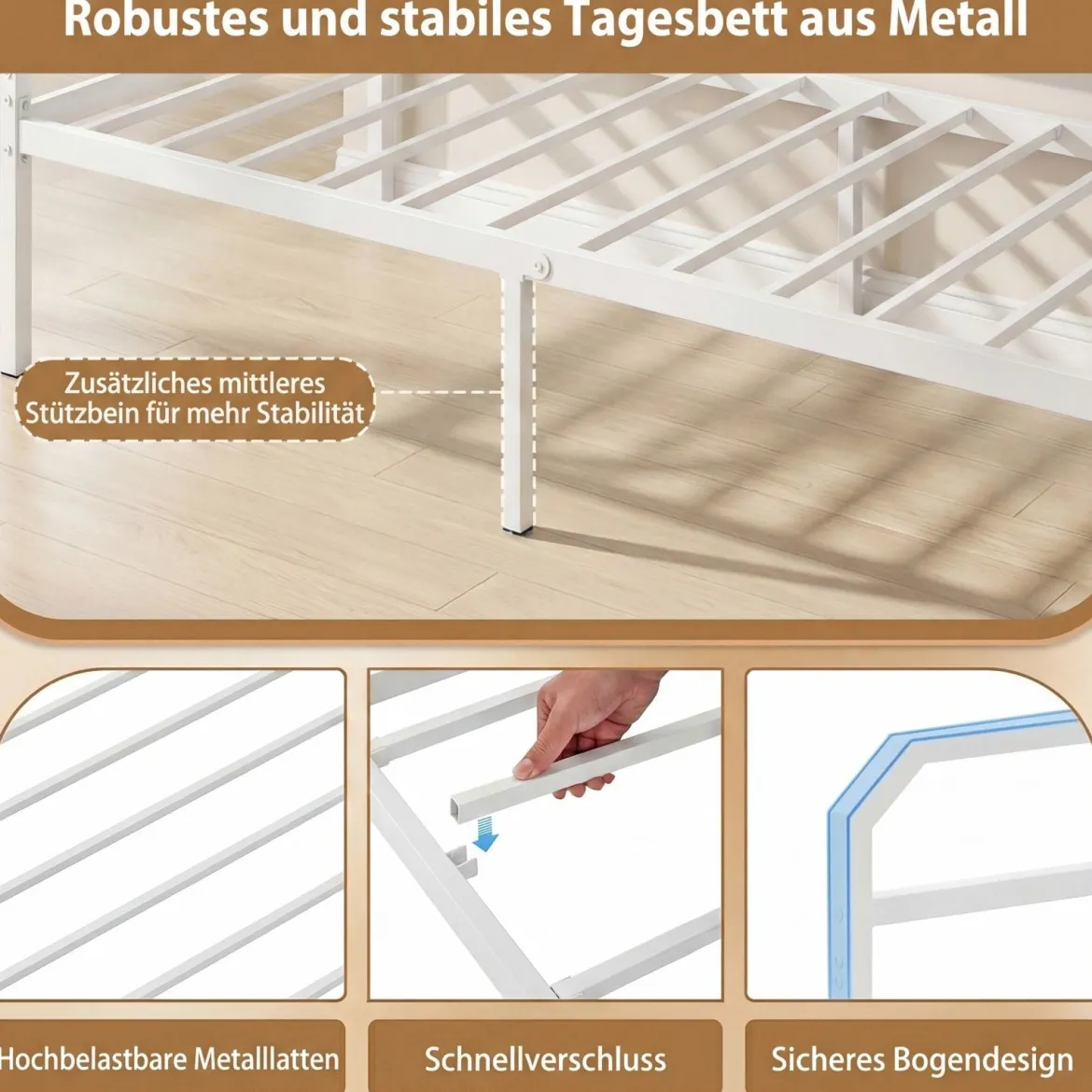 Einzelgröße Tagesbett mit LED-Lichtern & Ladestation Sofa-Bettgestell mit Ausziehbarem Trundle Weiß