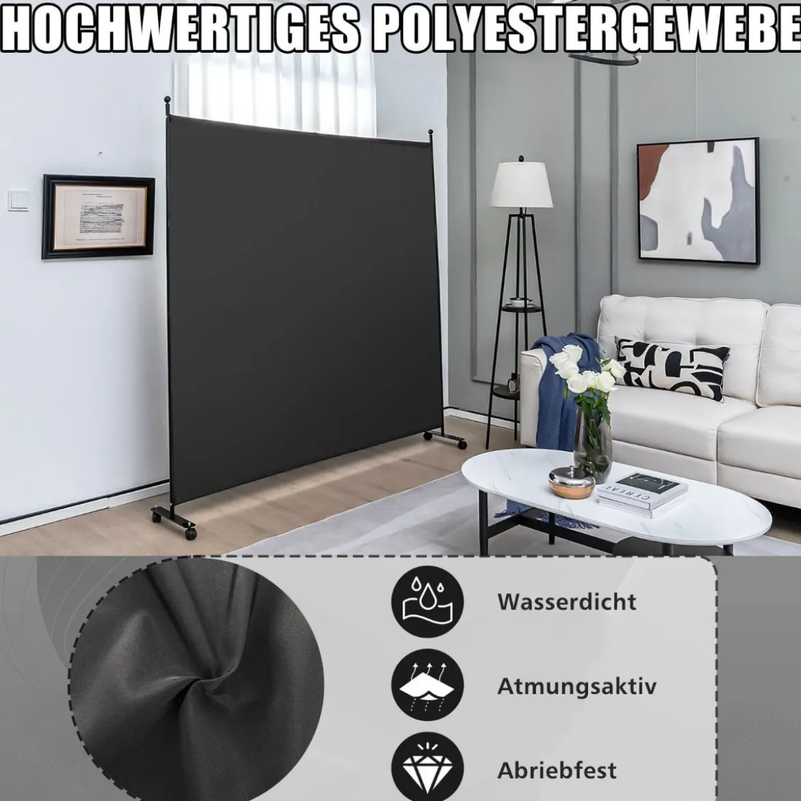 Einzelner Raumteiler mit einem Panel Breiter Sichtschutz 184 x 30 x 184 cm