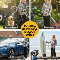 Einziehbare Gartenschlauchbox 30 m Wasserschlauch mit 2 m Zuleitungsschlauch Wandmontageset Schwarz
