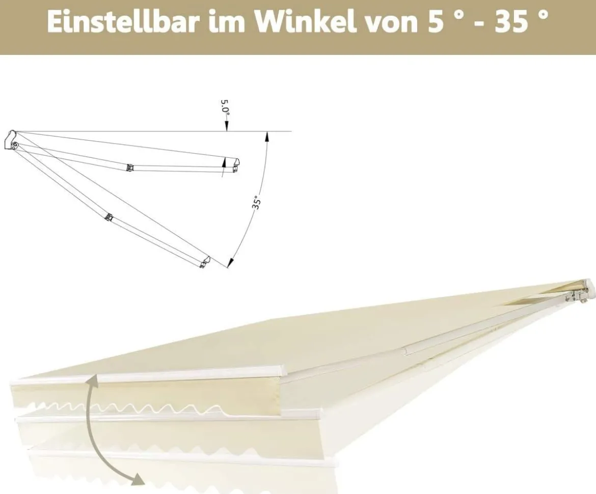 Einziehbare Markise Aluminium Terrassen Sonnenschutz mit Kurbelgriff 3,6 m × 3 m