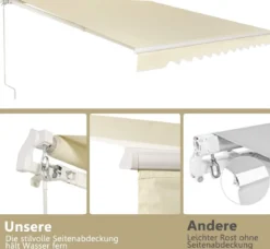 Einziehbare Markise Aluminium Terrassen Sonnenschutz mit Kurbelgriff 3,6 m × 3 m
