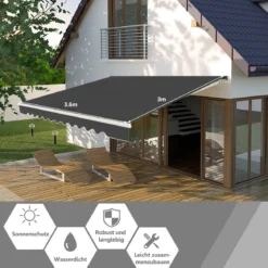 Einziehbare Markise Aluminium Terrassen Sonnenschutz mit Kurbelgriff 3,6 m × 3 m