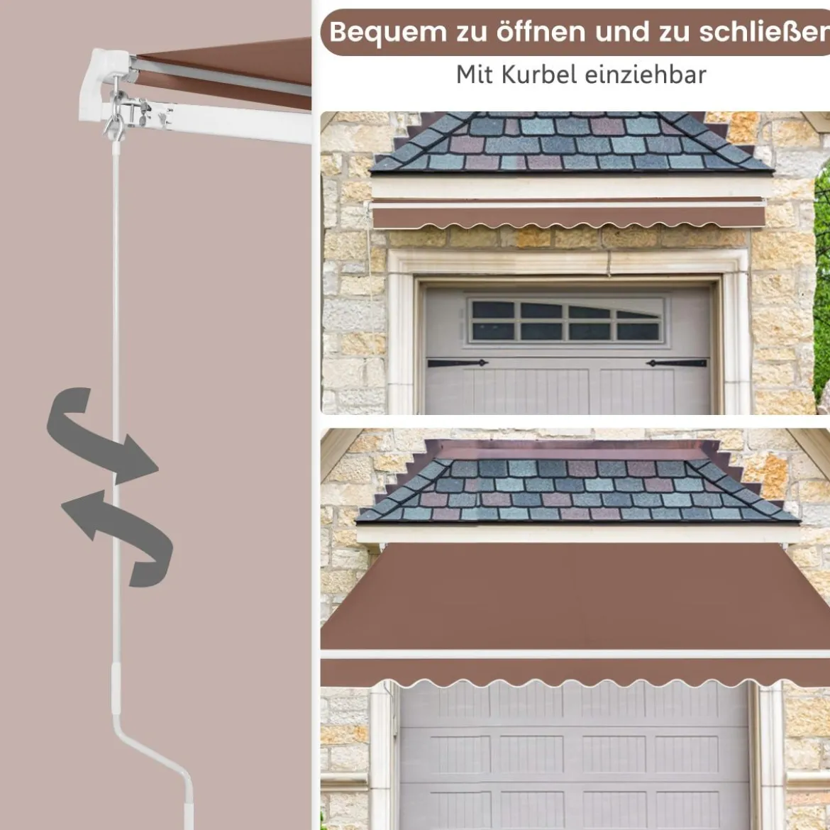 Einziehbare Markise Aluminium Terrassen Sonnenschutz mit Kurbelgriff 3,6 m × 3 m