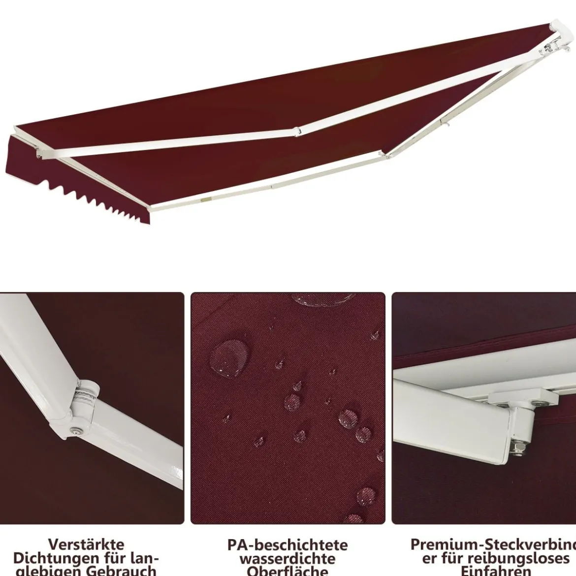 Einziehbare Markise Aluminium Terrassen Sonnenschutz mit Kurbelgriff 3,6 m × 3 m