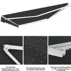 Einziehbare Markise Aluminium Terrassen Sonnenschutz mit Kurbelgriff 3,6 m × 3 m