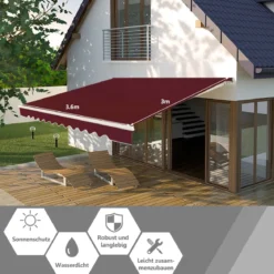 Einziehbare Markise Aluminium Terrassen Sonnenschutz mit Kurbelgriff 3,6 m × 3 m