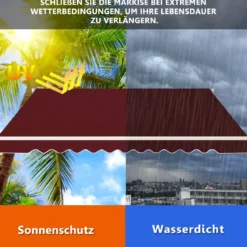 Einziehbare Markise Balkonmarkise Sonnenschutz Klemmmarkise für Balkon und Veranda 2,5 x 2 m Wein
