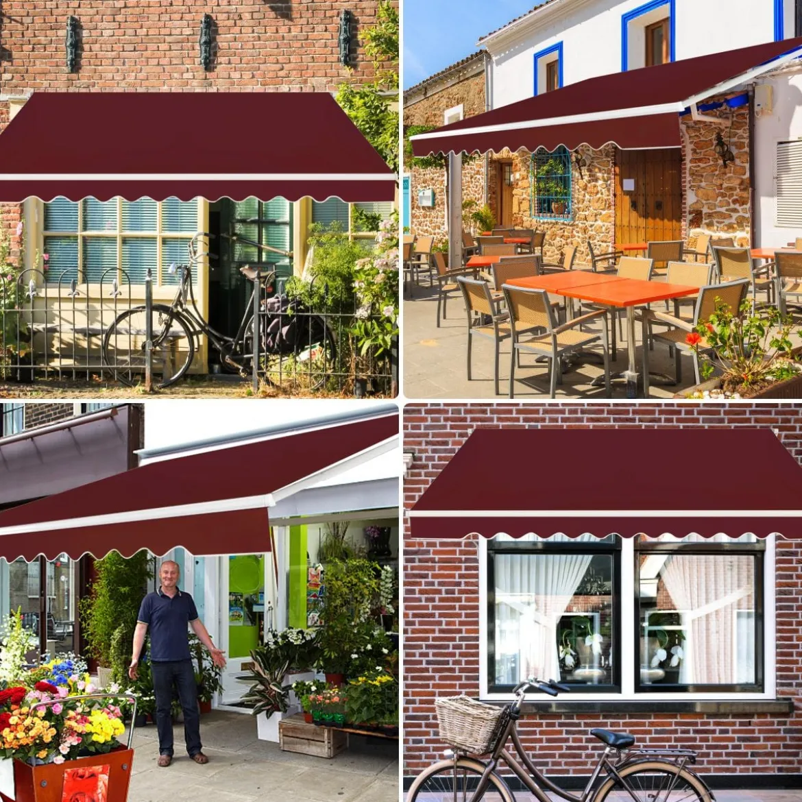 Einziehbare Markise Balkonmarkise Sonnenschutz Klemmmarkise für Balkon und Veranda 2,5 x 2 m Wein