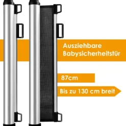 Einziehbares Schutzgitter für Babys und Haustiere Breites Sicherheitstor aus Maschengitter 140 x 8 x 89 cm Grau