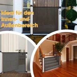 Einziehbares Schutzgitter für Babys und Haustiere Breites Sicherheitstor aus Maschengitter 140 x 8 x 89 cm Grau