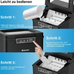 Eiswürfelmaschine Eiswürfelbereiter inkl. Eiswürfelschaufel 1,85 L Wassertank 35 x 25 x 29,5 cm Schwarz