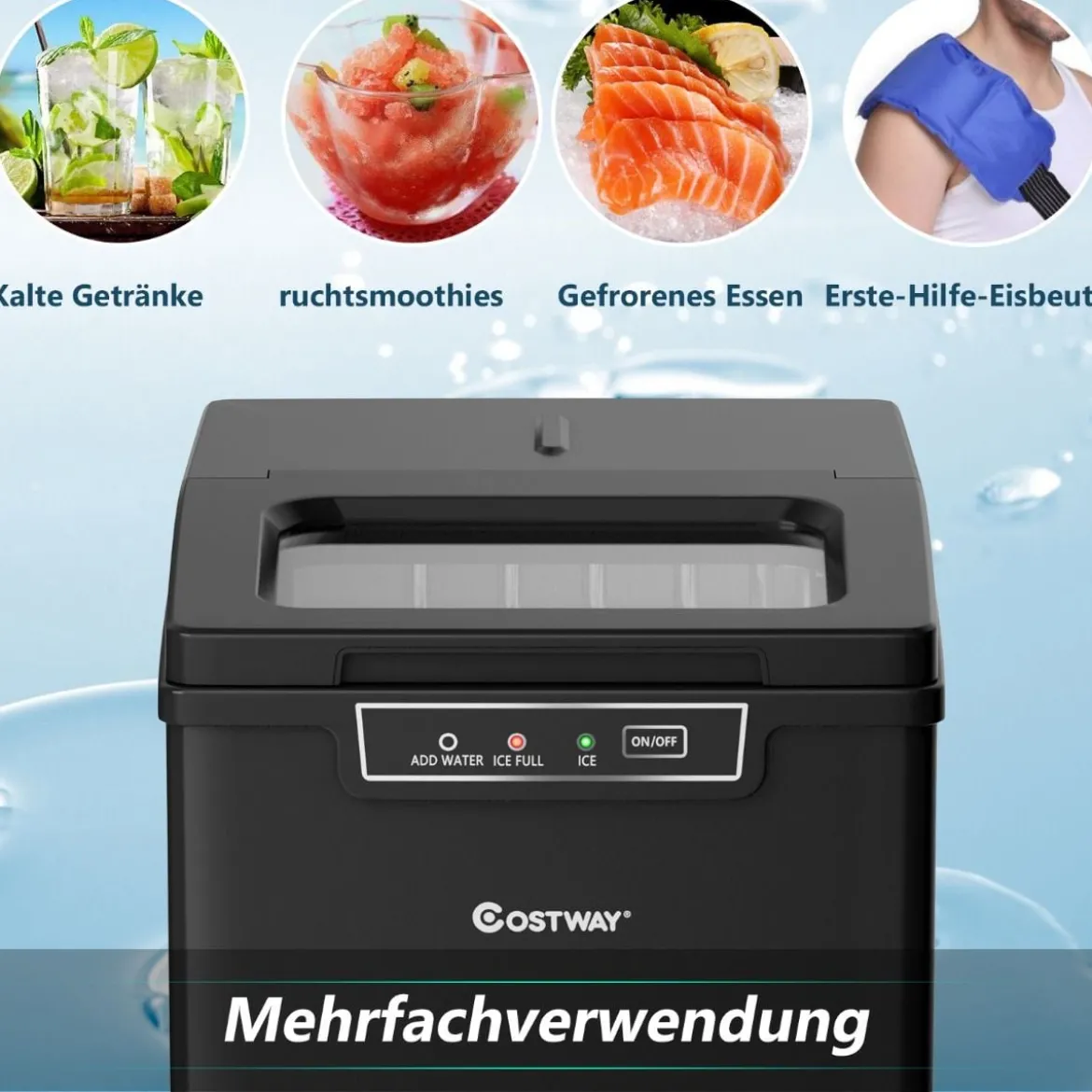 Eiswürfelmaschine Eiswürfelbereiter inkl. Eiswürfelschaufel 1,85 L Wassertank 35 x 25 x 29,5 cm Schwarz