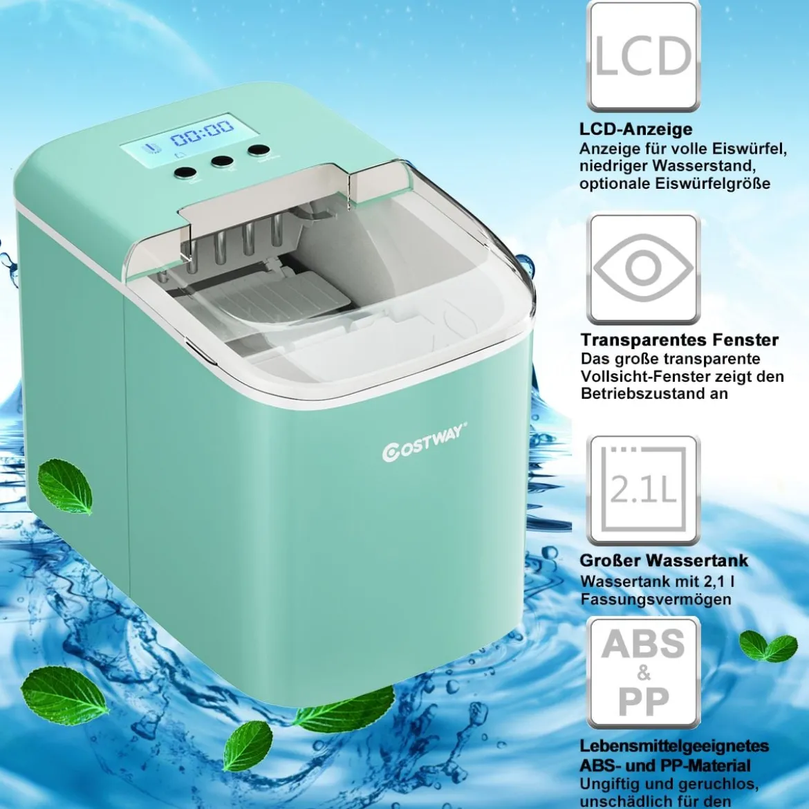 Eiswürfelmaschine Ice Maker Eismaschine Eiswürfelbereiter inkl. Eiswürfelschaufel Eiswürfel Grün