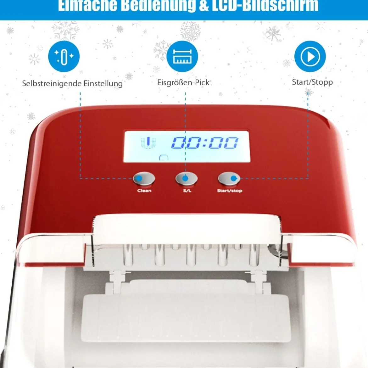 Eiswürfelmaschine Ice Maker Eismaschine Eiswürfelbereiter inkl. Eiswürfelschaufel Eiswürfel Rot