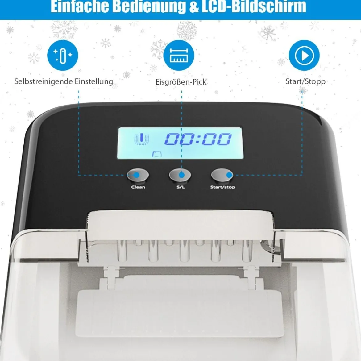 Eiswürfelmaschine Ice Maker Eismaschine Eiswürfelbereiter inkl. Eiswürfelschaufel Eiswürfel Schwarz