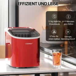 Eiswürfelmaschine 2,2 L Eiswürfelmaschine mit Kugelförmigen Eiswürfeln 24,5 x 35,5 x 32 cm Rot