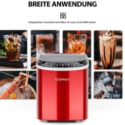 Eiswürfelmaschine 2,2 L Eiswürfelmaschine mit Kugelförmigen Eiswürfeln 24,5 x 35,5 x 32 cm Rot