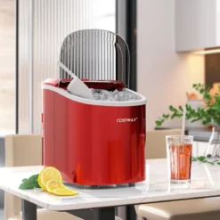 Eiswürfelmaschine 2,2 L Eiswürfelmaschine mit Kugelförmigen Eiswürfeln 24,5 x 35,5 x 32 cm Rot
