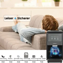 Eiswürfelmaschine Selbst Dosierender Theken Nugget Eisbereiter max. 27 kg/24H LED-Blaulicht 51 x 31 x 55 cm