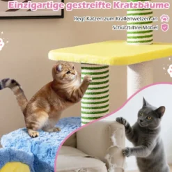 Elefanten-Kratzbaum mit 2 Höhlen & Gepolsterter Liege & Kratzpfosten & Leiter Mehrstufiger Katzenturm