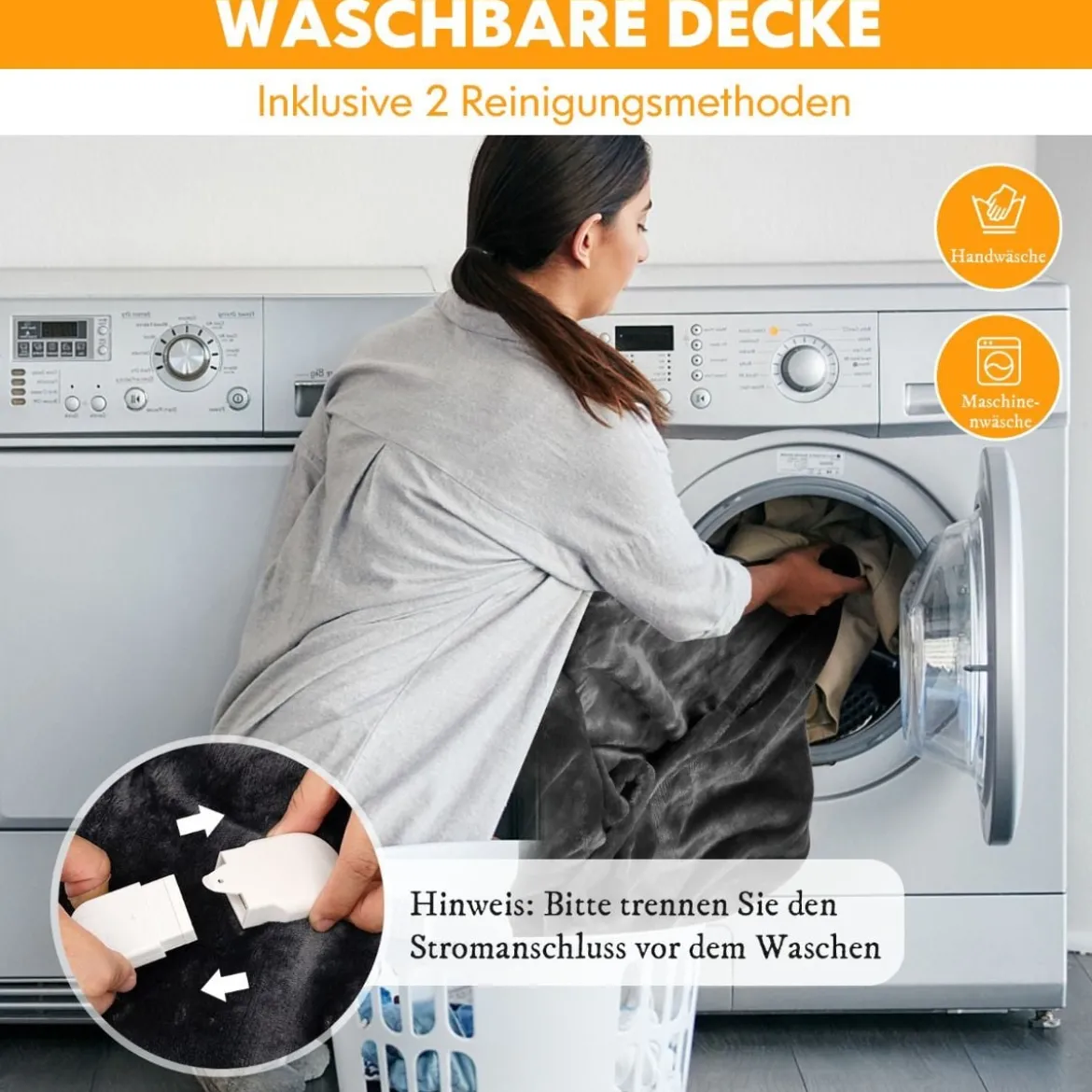 Elektrisch Beheizte Decke Weiche Heizdecke mit 9 Heizstufen Maschinenwaschbare Flanelldecke Grau