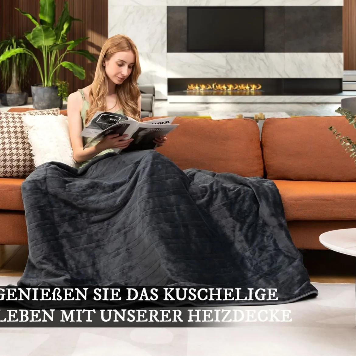 Elektrisch Beheizte Decke Weiche Heizdecke mit 9 Heizstufen Maschinenwaschbare Flanelldecke Grau
