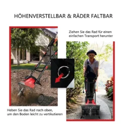 Elektrische Bodenfräse und Grubber Elektro Bodenhacke Bodenfräse Gartenfräse rot und schwarz