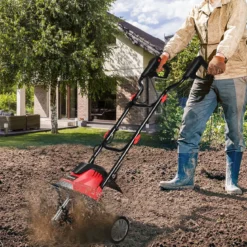 Elektrische Bodenfräse und Grubber Elektro Bodenhacke Bodenfräse Gartenfräse rot und schwarz