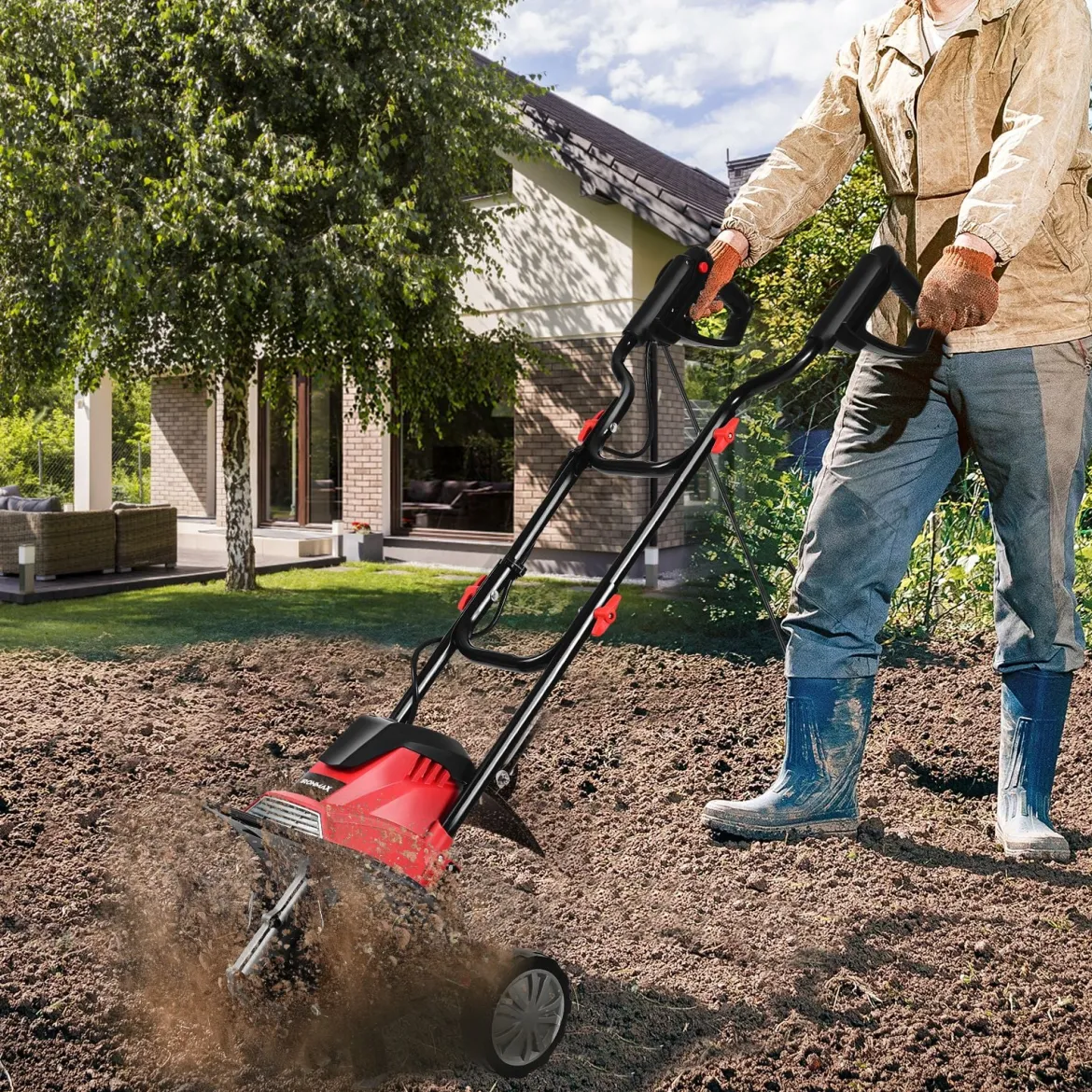 Elektrische Bodenfräse und Grubber Elektro Bodenhacke Bodenfräse Gartenfräse rot und schwarz