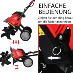 Elektrische Bodenfräse und Grubber Elektro Bodenhacke Bodenfräse Gartenfräse rot und schwarz