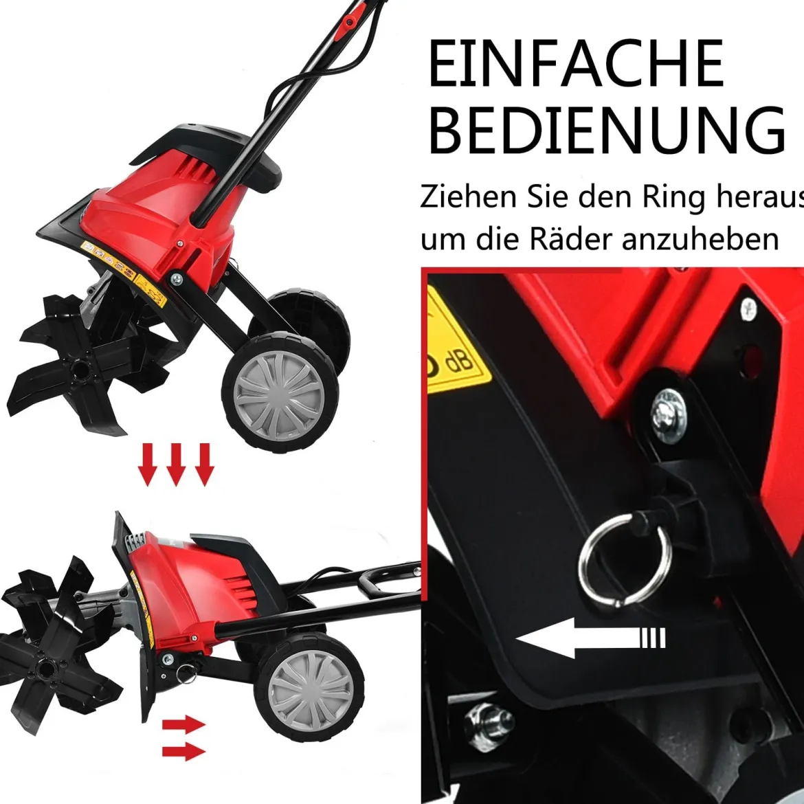 Elektrische Bodenfräse und Grubber Elektro Bodenhacke Bodenfräse Gartenfräse rot und schwarz