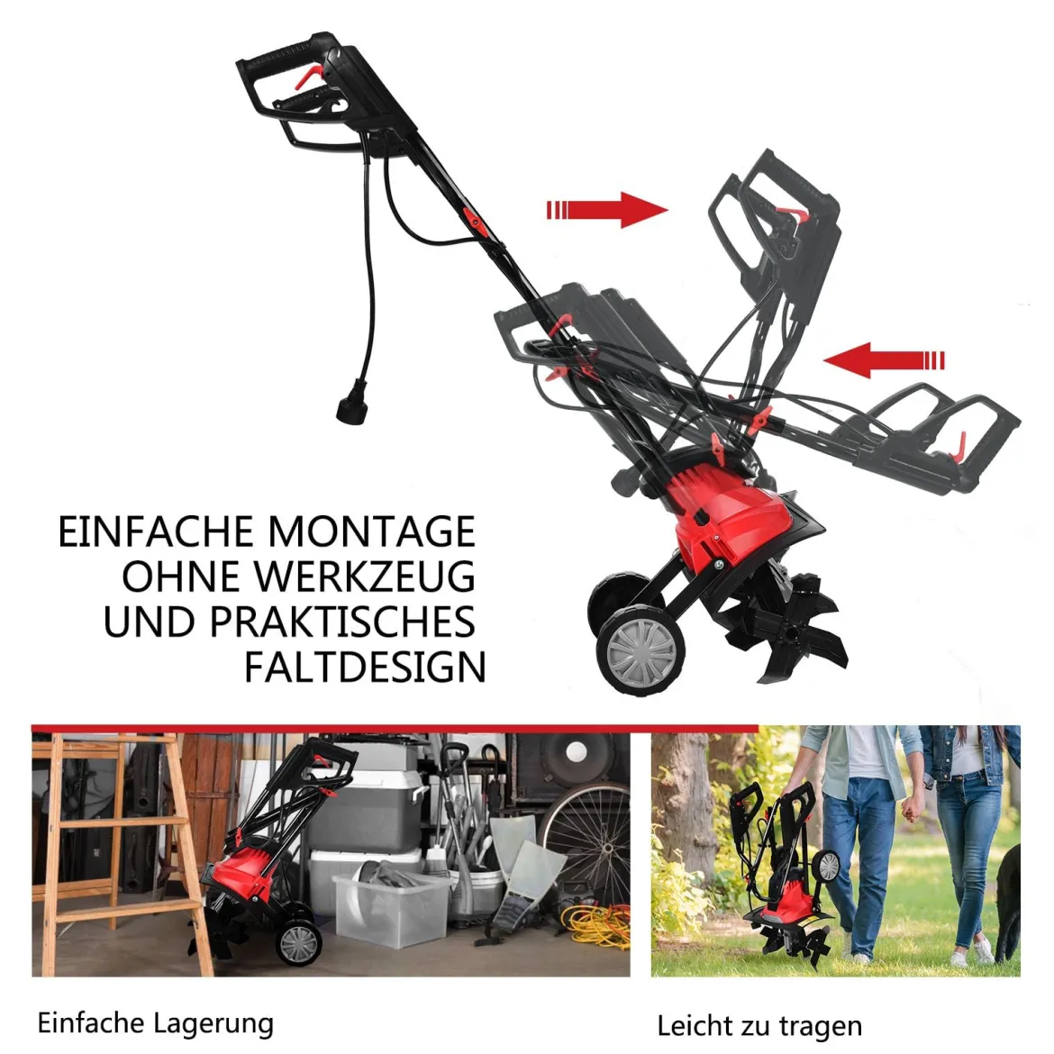 Elektrische Bodenfräse und Grubber Elektro Bodenhacke Bodenfräse Gartenfräse rot und schwarz