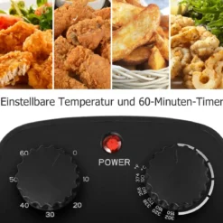 Elektrische Fritteuse Heißluftfritteuse 3L Edelstahl Sichtfenster 60min Timer Silber