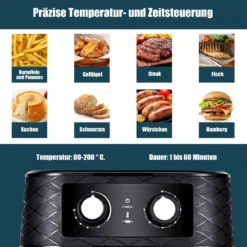 Elektrische 5L Heißluftfritteuse 1700W Fritteuse Airfryer Luftfritteuse mit 60min Timer Antihaft-Frittierkorb