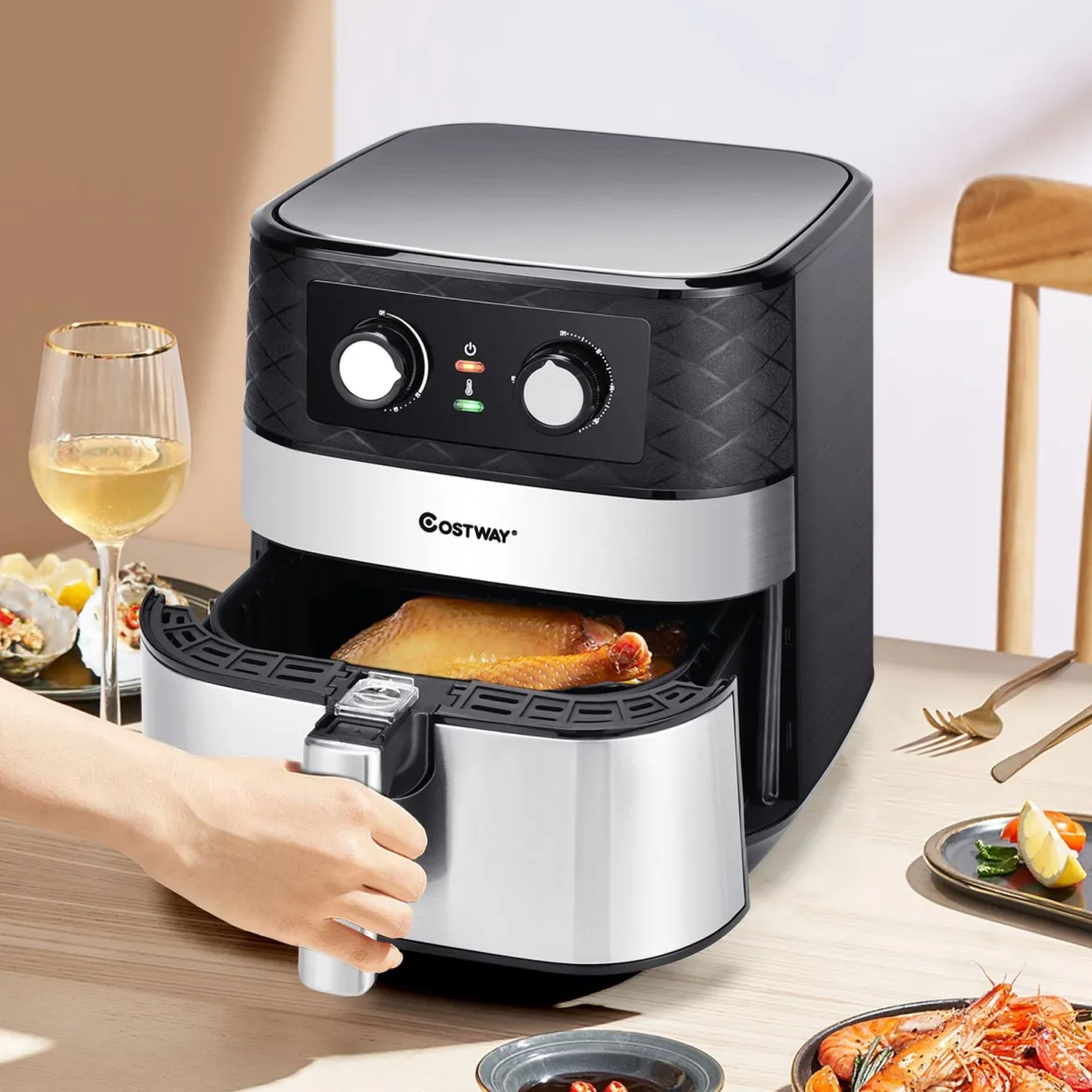 Elektrische 5L Heißluftfritteuse 1700W Fritteuse Airfryer Luftfritteuse mit 60min Timer Antihaft-Frittierkorb