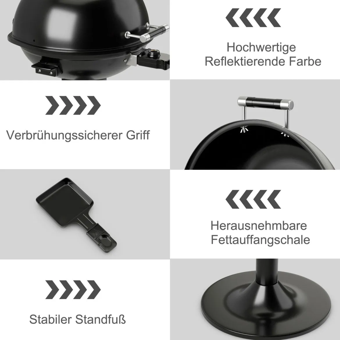 Elektrischer BBQ-Grill tragbarer Standgrill mit abnehmbarem antihaftbeschichtetem Warmhaltegitter Schwarz