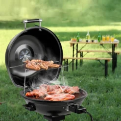 Elektrischer BBQ-Grill tragbarer Standgrill mit abnehmbarem antihaftbeschichtetem Warmhaltegitter Schwarz