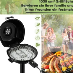Elektrischer BBQ-Grill tragbarer Standgrill mit abnehmbarem antihaftbeschichtetem Grillrost Elektrogrill Schwarz