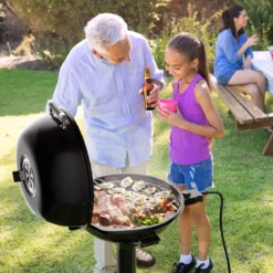 Elektrischer BBQ-Grill tragbarer Standgrill mit abnehmbarem antihaftbeschichtetem Grillrost Elektrogrill Schwarz