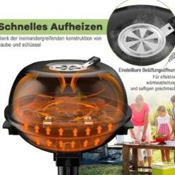 Elektrischer BBQ-Grill tragbarer Standgrill mit abnehmbarem antihaftbeschichtetem Grillrost Elektrogrill Schwarz