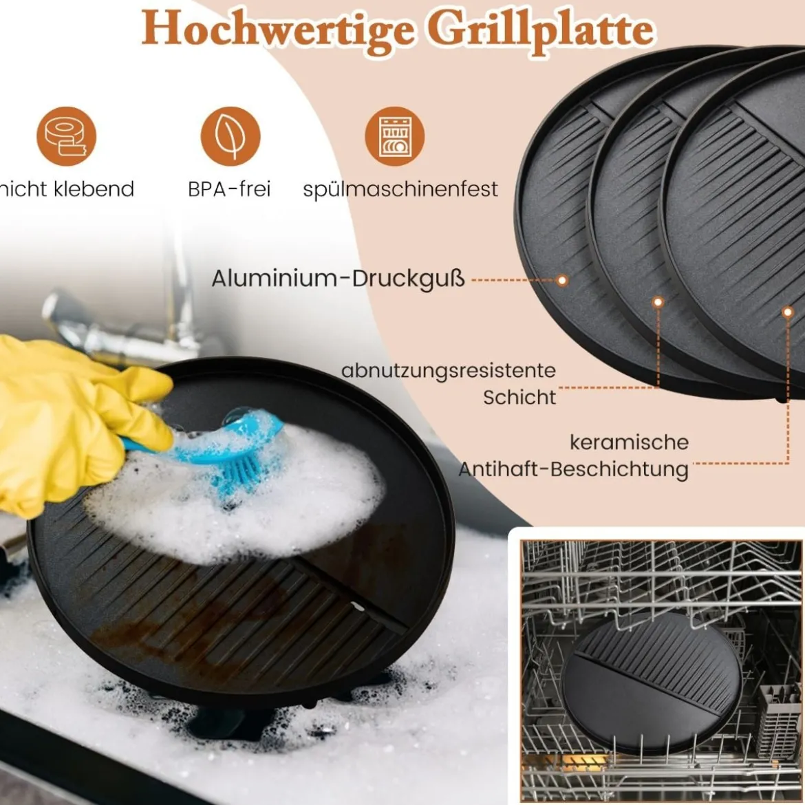 Elektrischer BBQ-Grill 1200 W-Elektrogrill mit 2-Zonen-Antihaft-Grillplatte Schwarz