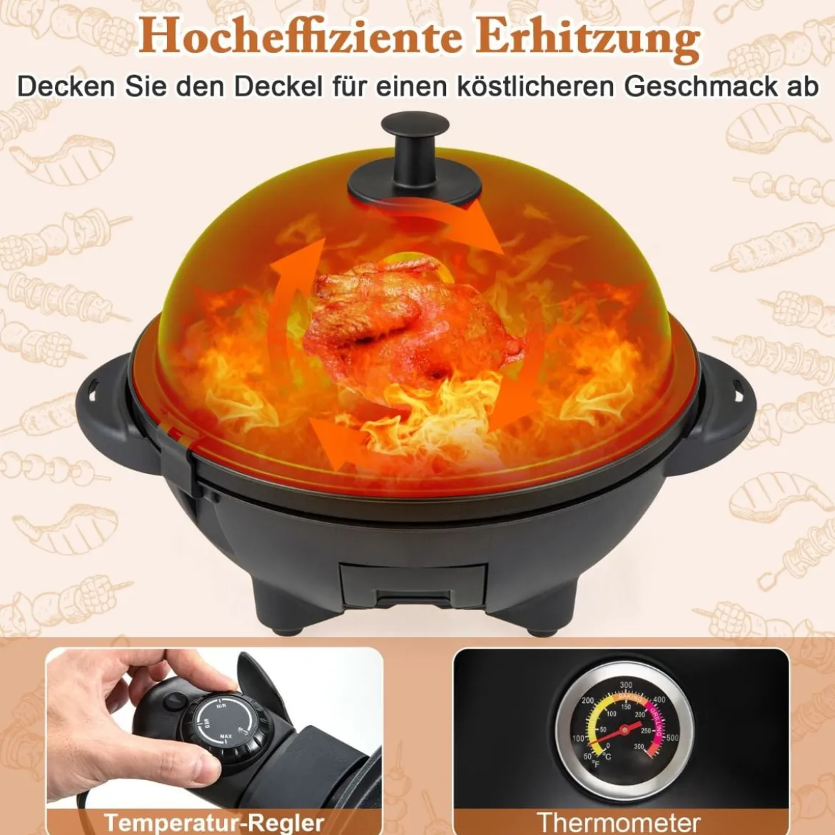 Elektrischer BBQ-Grill 1200 W-Elektrogrill mit 2-Zonen-Antihaft-Grillplatte Schwarz