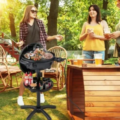 Elektrischer BBQ-Grill 1200 W-Elektrogrill mit 2-Zonen-Antihaft-Grillplatte Schwarz