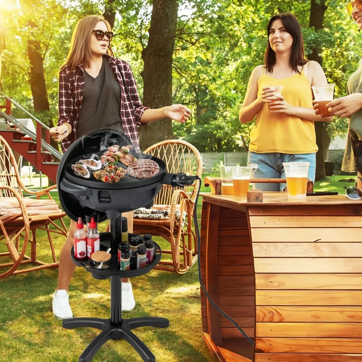 Elektrischer BBQ-Grill 1200 W-Elektrogrill mit 2-Zonen-Antihaft-Grillplatte Schwarz