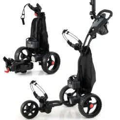 Elektrischer Golf-Pushcart mit Verstellbarem Griff & 9-Gang Einstellungen 3-Rad Golf-Trolley Schwarz