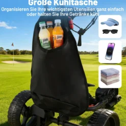 Elektrischer Golf-Pushcart mit Verstellbarem Griff & 9-Gang Einstellungen 3-Rad Golf-Trolley Schwarz